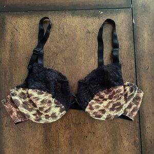 Vintage 80s 90s Fruit Of The Loom Bra Leopard 36 B 36B Honduras Nylon Lace